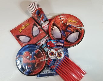 Spider-Man Party Package-Spider-Man Plates, Cups, Napkins, Toppers, Straws, Table Cover-SpiderMan Party Supplies