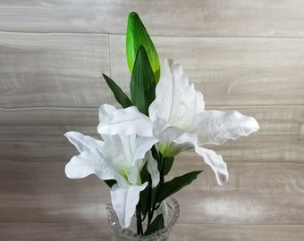 Artificial Silk White Lily-Artificial White Lily Stem-Faux White Lily Flowers-Artificial Flowers-Floral Arrangement Stem-DIY Crafts