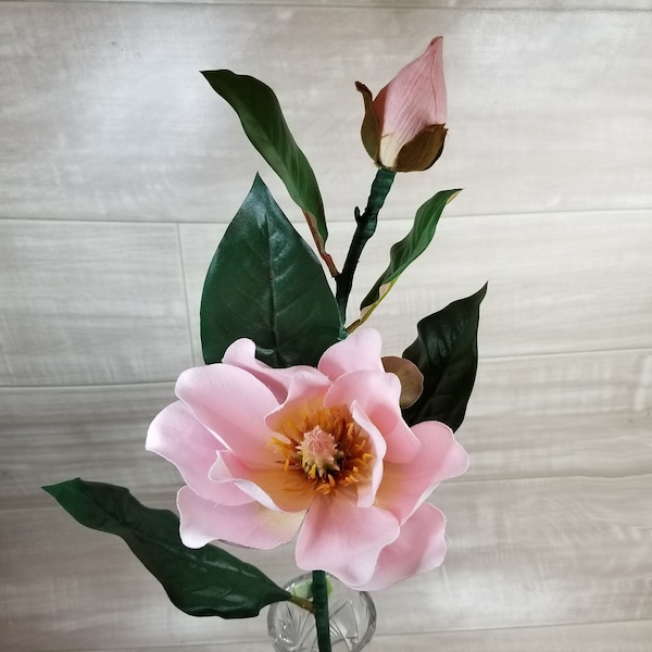 2 Artificial Pink Magnolias-Artificial Pink Magnolia Stems-Faux Magnolia Flowers-Artificial Flowers-Floral Arrangement Stem-DIY Crafts