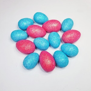 Vintage 20 Foam Glitter Red And Blue Easter Eggs-Small Foam Sparkling Easter Eggs-Easter Decoration-Easter Wreath Supplies-Craft Supply