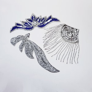 Vintage 3 sew-on beaded and sequin patches-sequin appliques-beaded appliques-sew-on patches for clothes-crafts supplies-DIY supplies