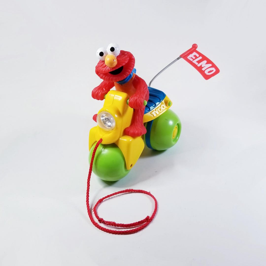 Vintage Sesame Street Elmo Pull Toy-tyco Light up Elmo 3 Wheeler