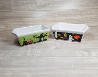 5 Vintage Small Halloween Ceramic Baking Dishes-Small Ceramic Mini Loaf Containers-Small Casserole Dish-Halloween Theme Candy Dish-Gifts