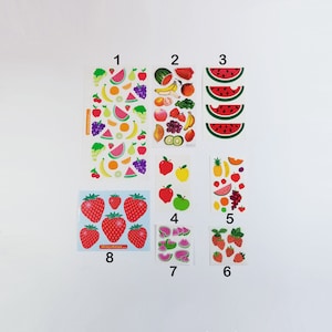 Stickers fruits vintage-fraise, pastèque, pomme, raisin, banane, ananas Stickers-autocollants sandylion-scrapbooking-fabrication de cartes