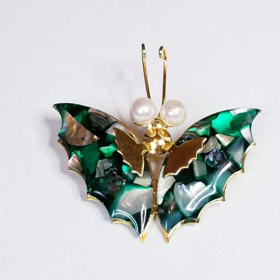 Broche Papillon Vintage Années 80 - Laiton Et Paillettes, Bijou Fantaisie Ancien