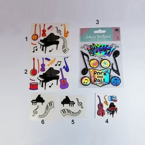 Stickers vintage instruments de musique pour scrapbooking-Stickers scrapbooking-Stickers rock and roll-Stickers musique vélin-Stickers musique-Stickers musique