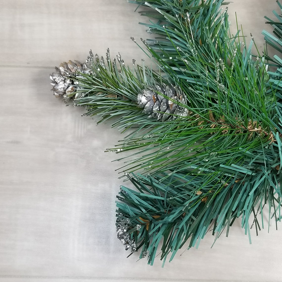 2 Evergreen Sprays With Silver Pineconesmixed Evergreen Branch