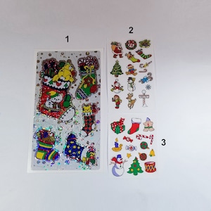 Vintage Christmas stocking presents stickers-Christmas stickers-Christmas silver trim stockings stickers-scrapbook stickers-art and crafts