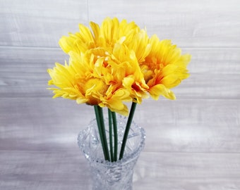 3 Artificial Silk Yellow/Orange Gerbera Daisies-Artificial Gerbera Daisy Stem-Faux Gerber Daisy Flower-Floral Arrangement Stem-DIY Crafts