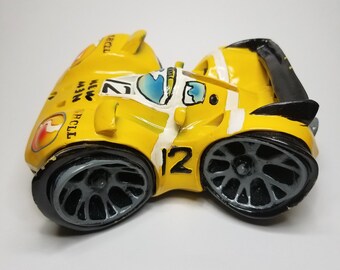 Vintage Yellow Racing Car Coin Bank-Funny Racing Car Bank-Kids Children Coin Piggy Saving Bank-Adult Bank-Christmas Gift-Gifts