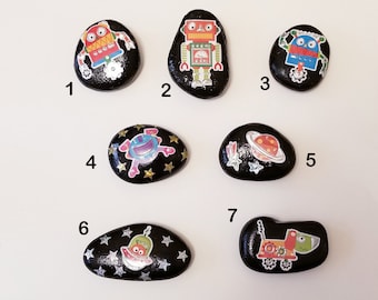 Robo Rock-Robot Rock Decoration-Pocket Rock-Comfort Stone-Kid's Worry Stone-Rock Art-Decorated Stones-Decorated Rocks-Gift