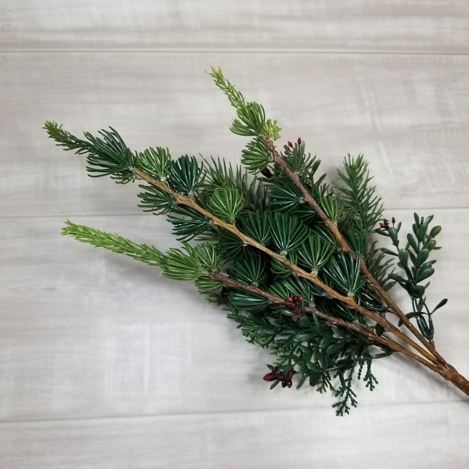 Mixed Evergreen Branch With Mini Berries and Pineconeartificial
