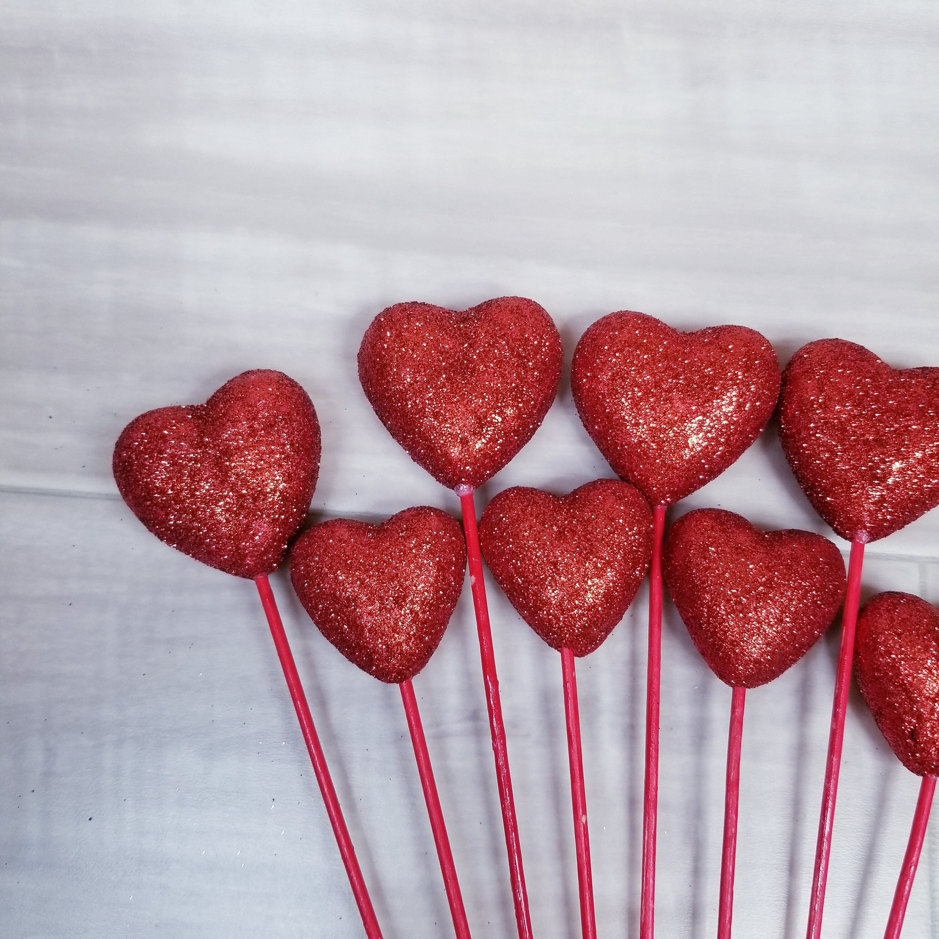 8 Red Glitter Heart Picks-red Glitter Foam Hearts on Wood - Etsy