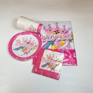 Princess Party Set, Party Package-Princess Plates-Princess Napkins-Princess Cups-Princess Table Cover-Princess Birthday Party Supplies