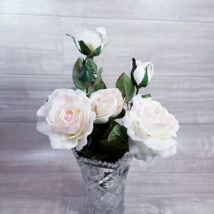 6 Artificial White and Pink Rose Branches-Artificial White Rose Stem-Faux Rose Flowers-Floral Arrangement Stem-DIY Crafts