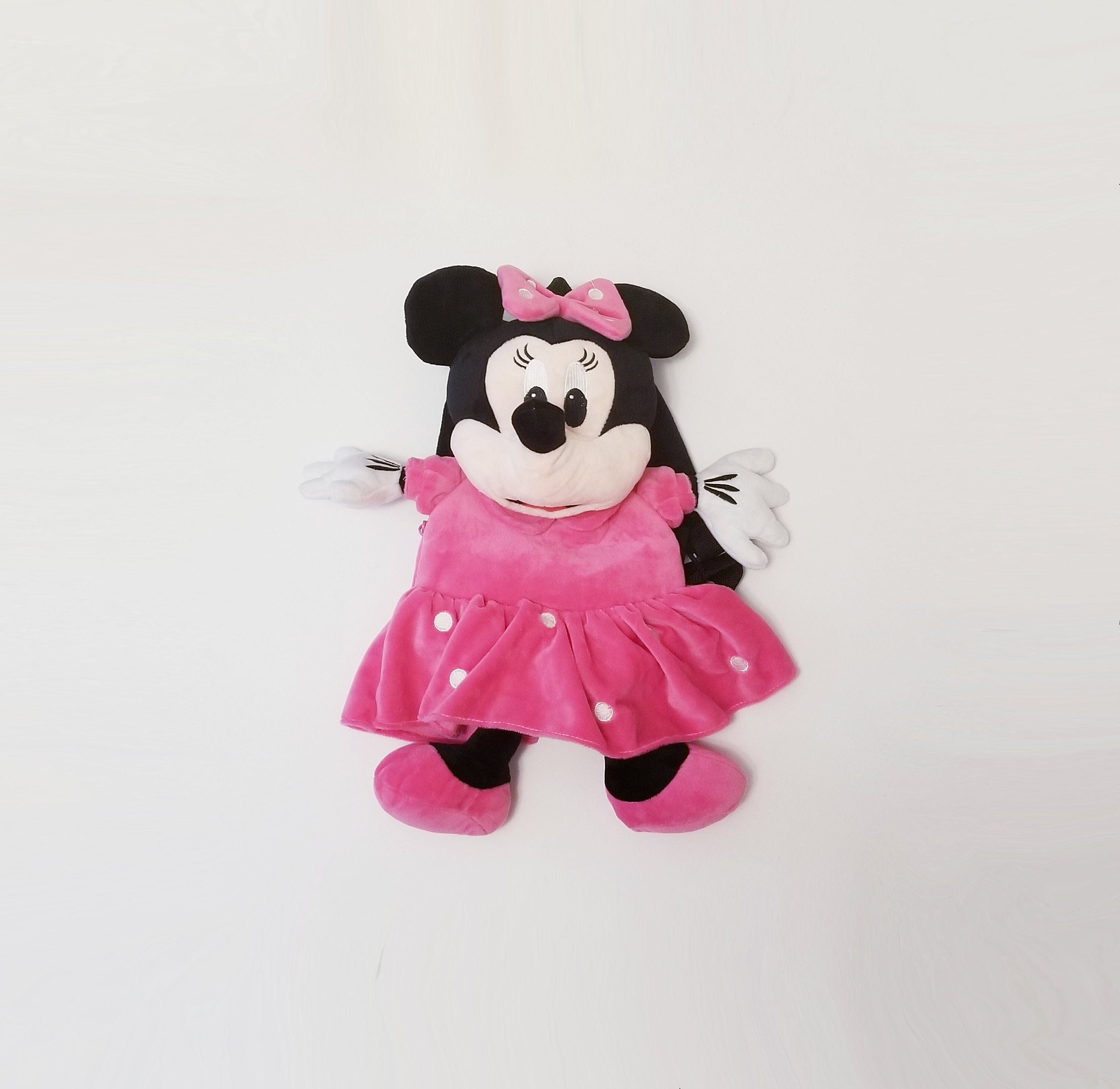 disney minnie mouse plush with head polka dot mini backpack Vintage Minnie Mouse Plush Backpack Bag-Disney kids, toddler soft  backpack-pink dress Minnie soft plush backpack-Gifts
