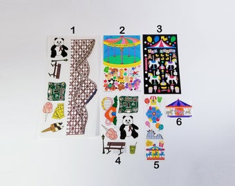 Vintage Amusement Park Stickers-Ferris Wheel, Roller Coaster, Carousel Stickers-Fairground Stickers-Scrapbook Stickers-Cardmaking