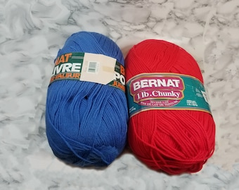 2 Bernat 16 oz acrylic worsted yarns-blue and scarlet red yarn-destash yarn-knitting yarn-crochet yarn-crafting supplies