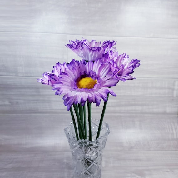5 Artificial Silk Purple white Gerbera Daisies artificial Gerbera