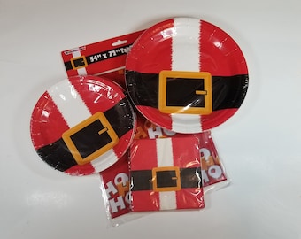 Santa Claus Theme Party Set-Santa Plates-Santa Napkins-Santa Table Cover-Santa Tableware-Christmas Tableware-Christmas Party Supplies