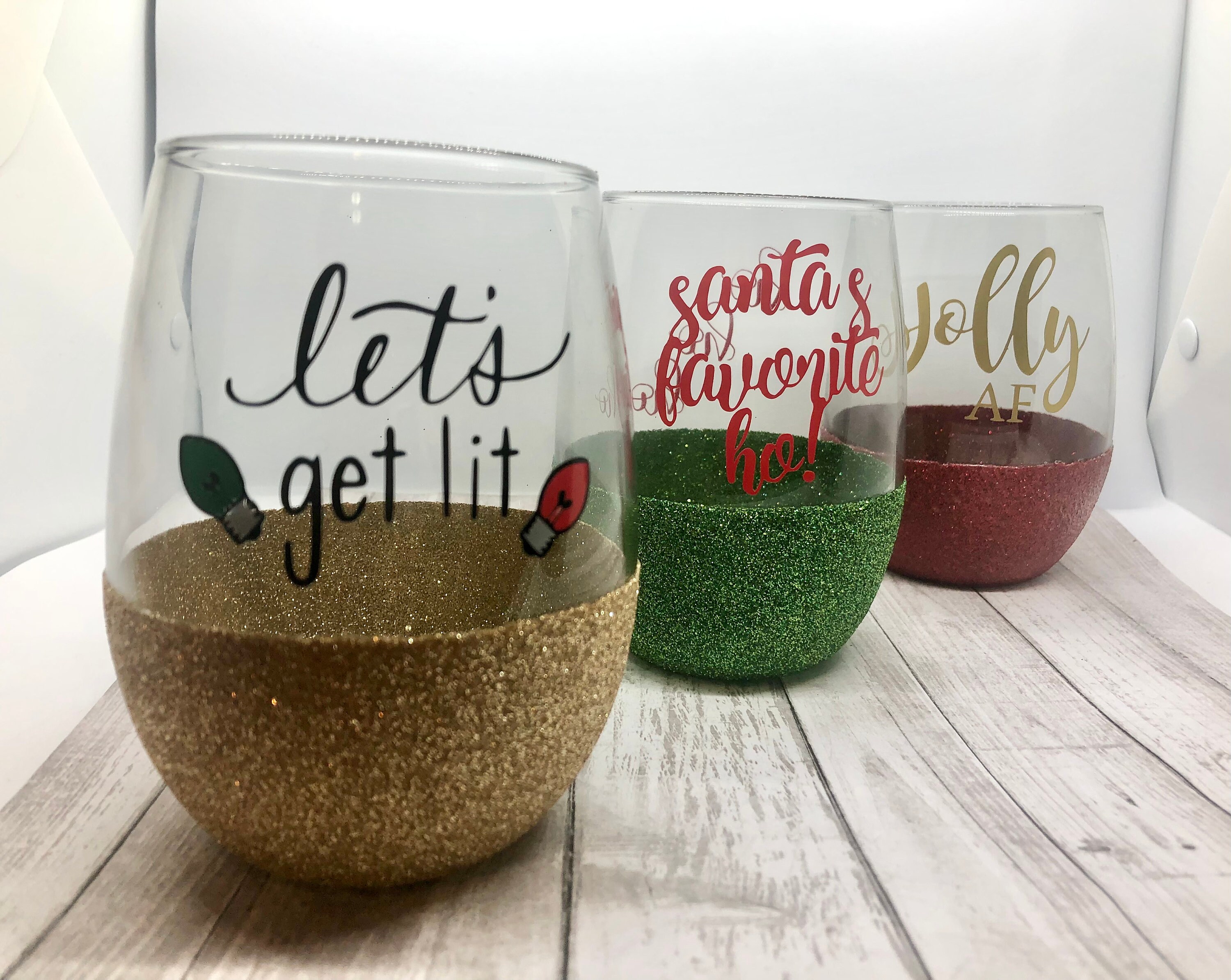 Let's Get Lit Personalized Christmas Wine Glasses