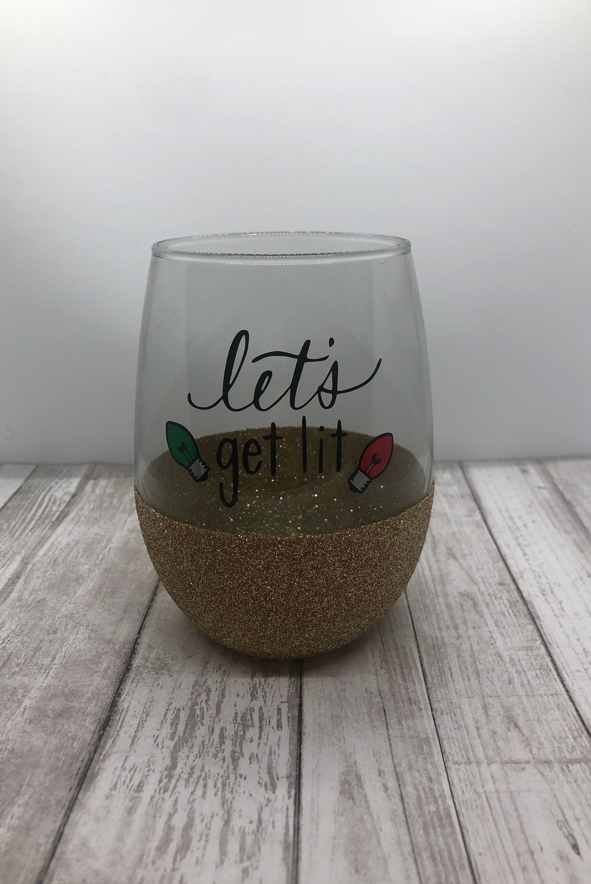 Let's Get Lit Personalized Christmas Wine Glasses