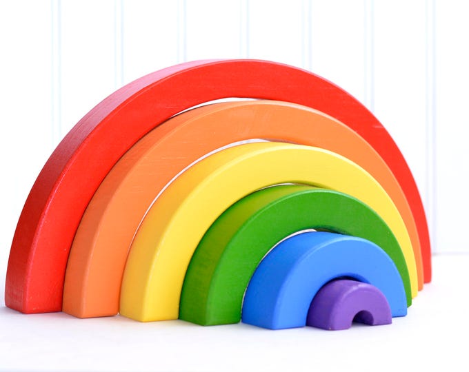 Wooden Rainbow Stacking Blocks 7 Piece Set Wooden Puzzle Etsy