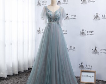 blue and gray dress