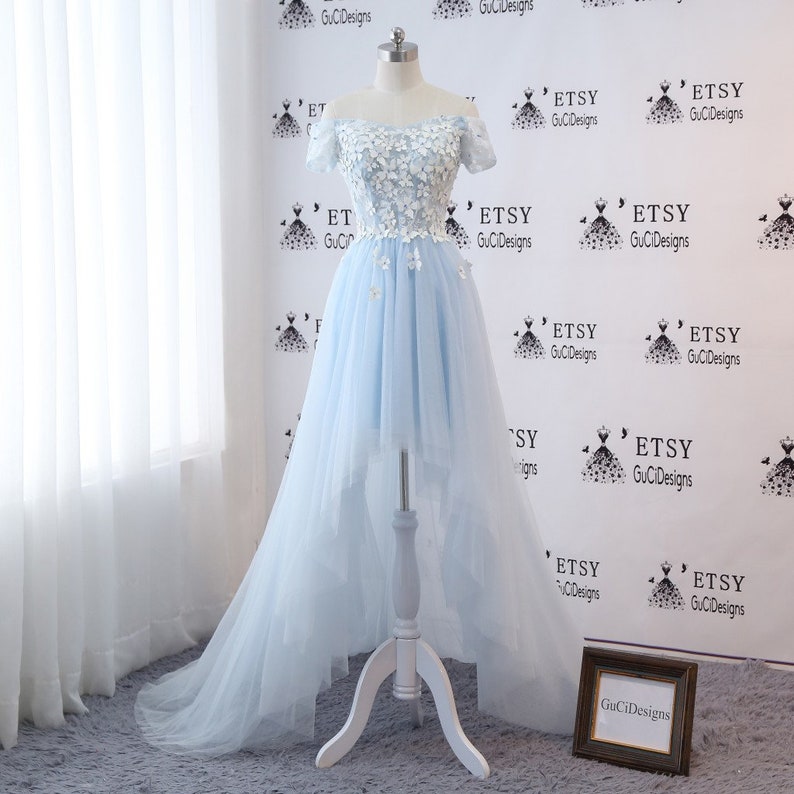 vestido de noche de tul blanco azul prom de novia vestido de | etsy