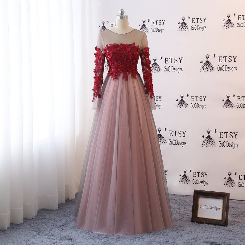 red and grey gown