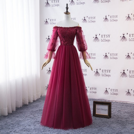 balloon sleeve evening gown