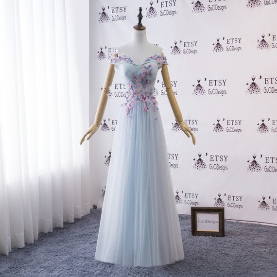 blue and pink gown