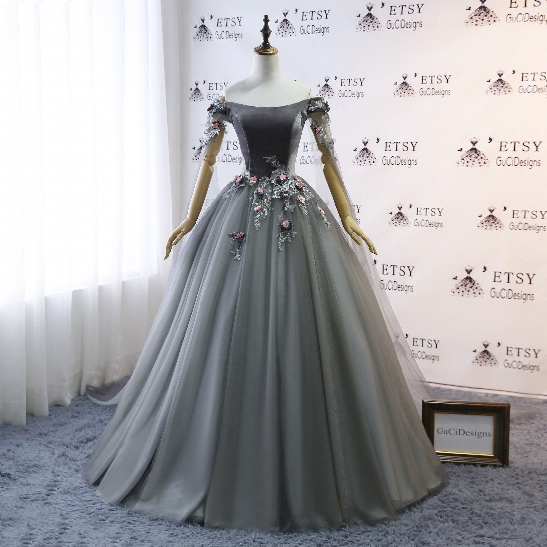 grey ball gown prom dress