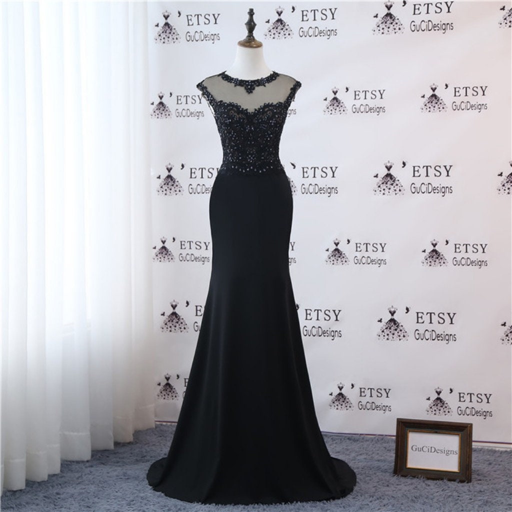 2019 Newest Evening Prom Dress Black Sheath Fitted Design Etsy