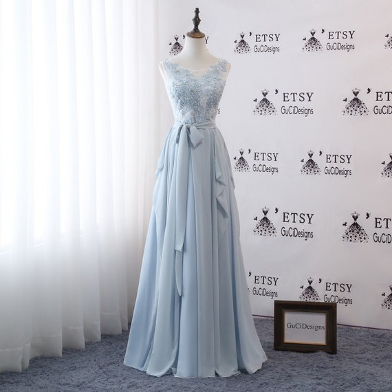 Modest Bridesmaid Dress LongPale Blue Ruffled chiffon | Etsy
