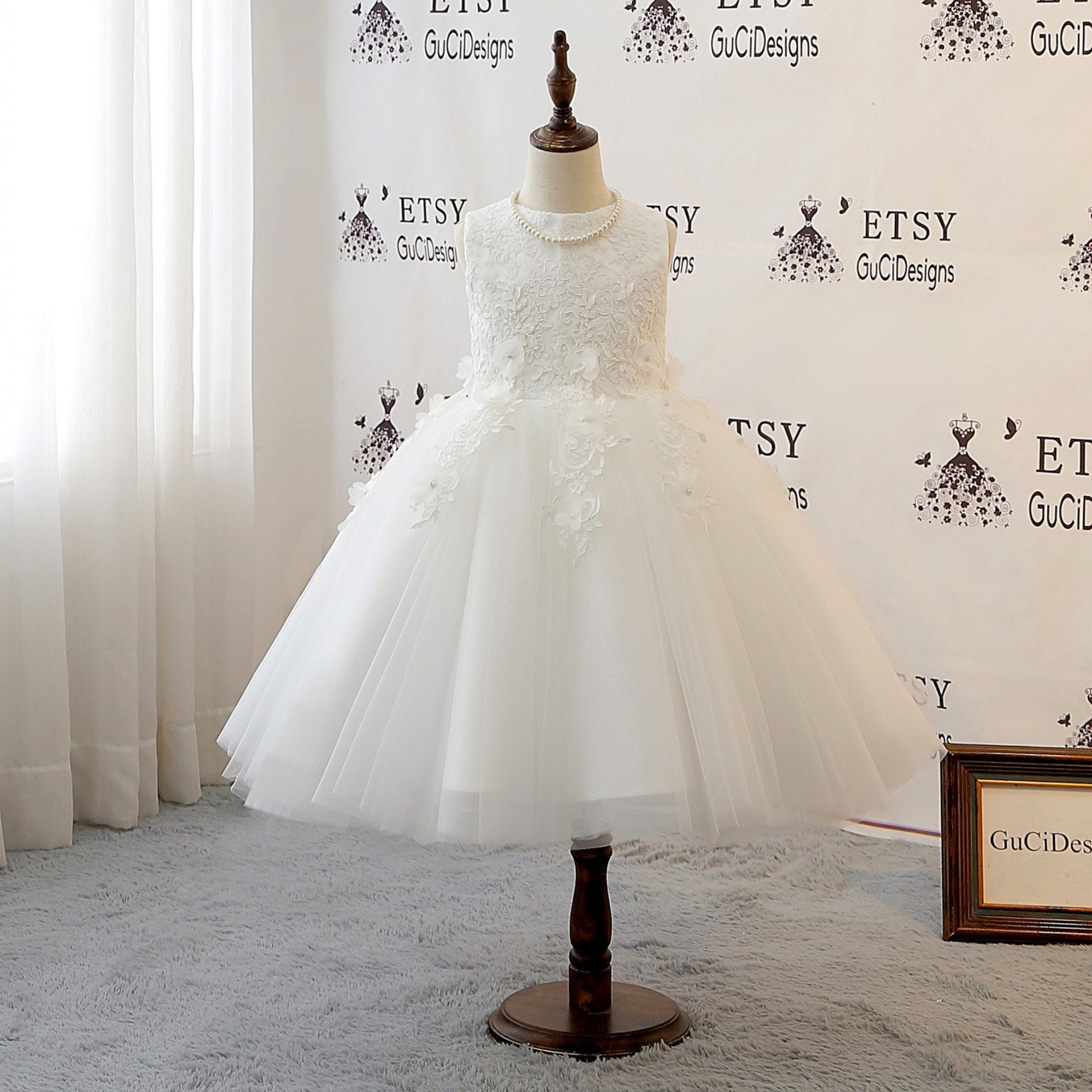 Beautiful 3D Flower Girl Dress Pearls Floral Lace Girl Party Etsy