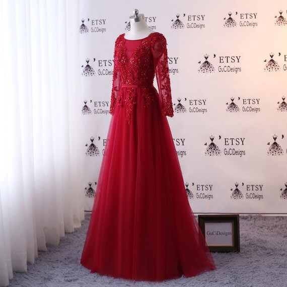 deep red evening gown