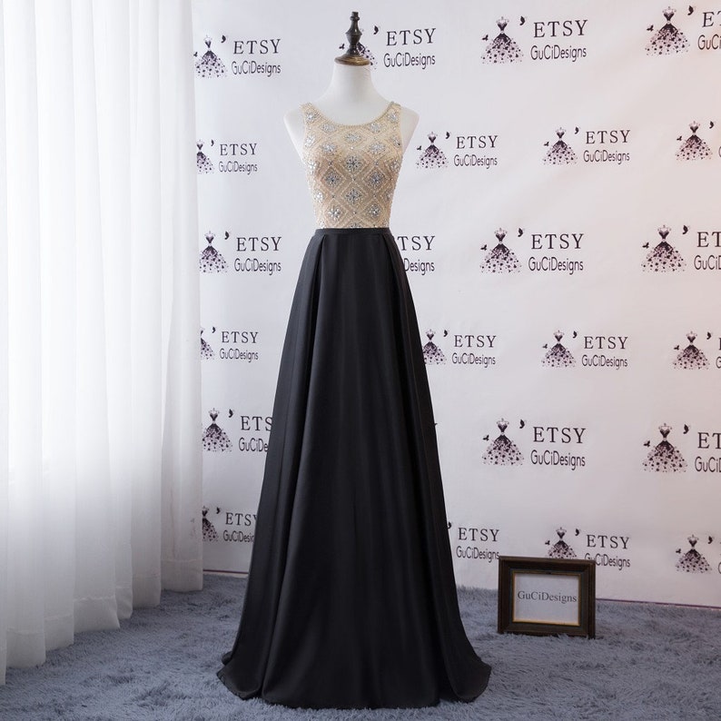 A Line Evening Prom Dress Long Black Skirt Top Lace With Etsy
