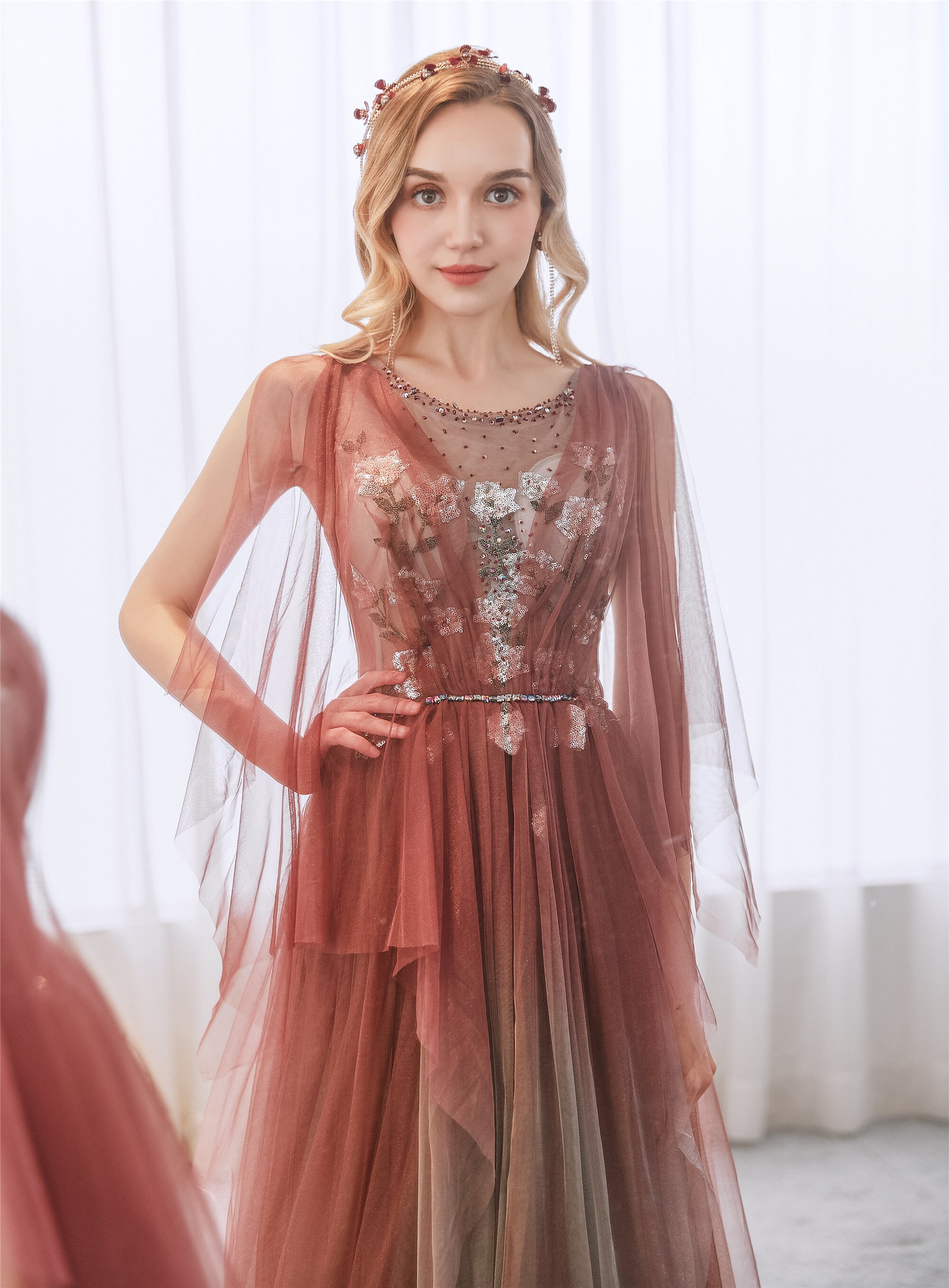 Gradient prom dress long with colorful beads Sequined White Etsy