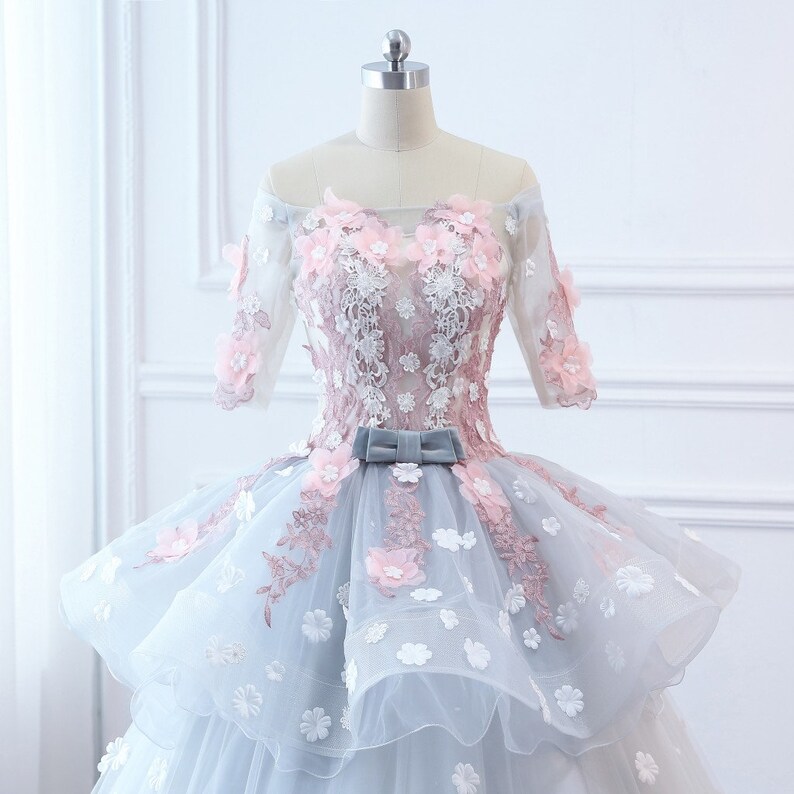 Custom Women Pink flowers Prom Dress Ball Gown Long Etsy