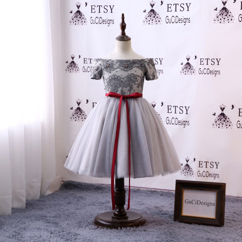 Newest Flower Girl Dresses For Wedding Gray Lace Tulle Dress Etsy
