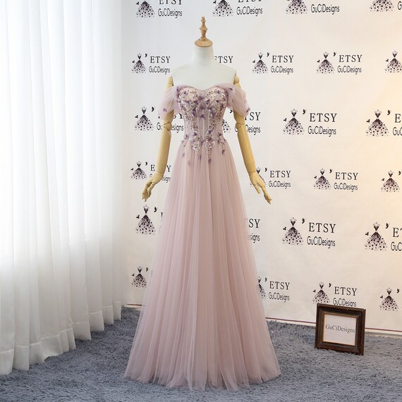 pink beaded evening gowns