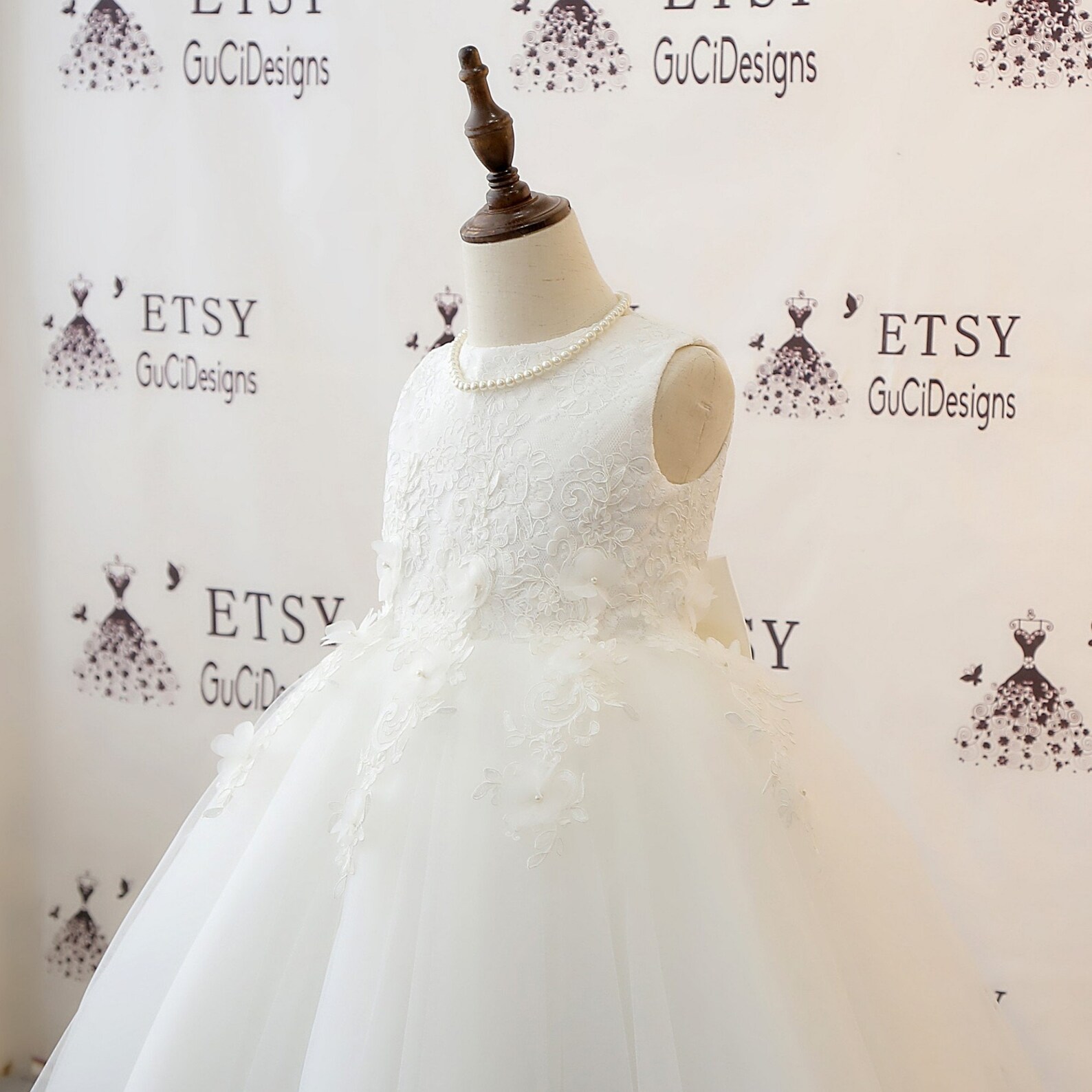 Beautiful 3D Flower Girl Dress Pearls Floral Lace Girl Party Etsy