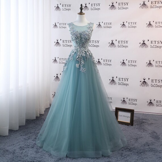 green prom dress with flowers