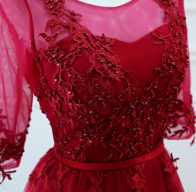 Elegant Burgundy Prom Party Dress Vneck Lace Applique Women | Etsy