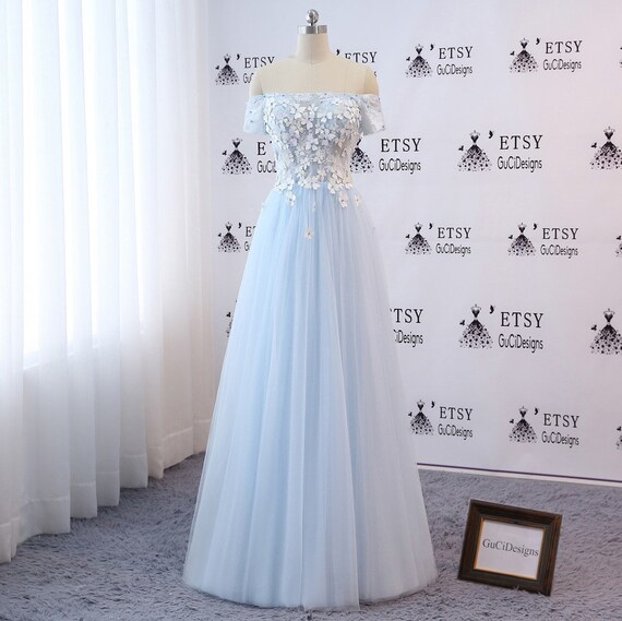 blue and white occasion dress