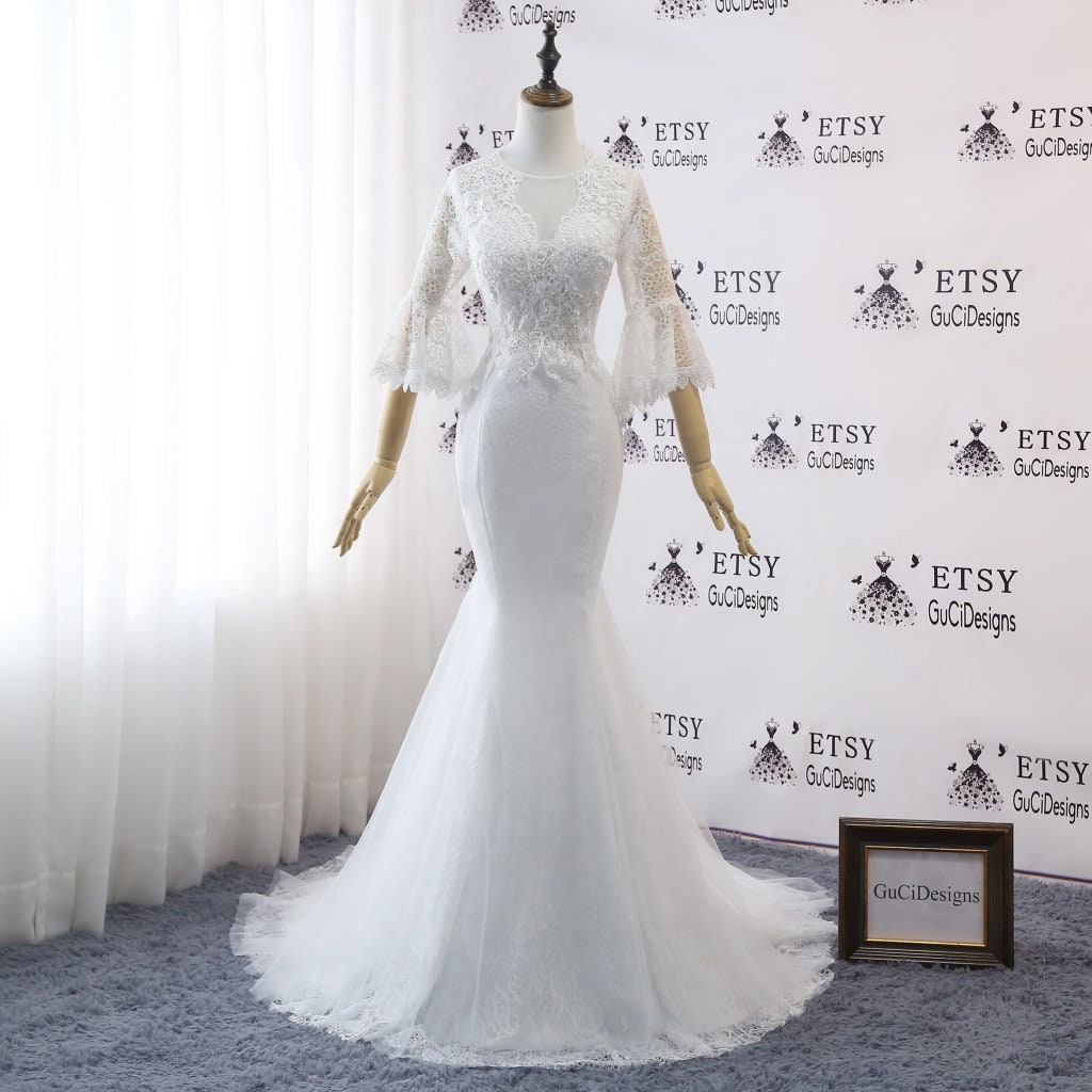Tumpet Mermaid Wedding Dress White Custom Bride Gown Long Etsy