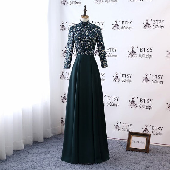 dark emerald green prom dress