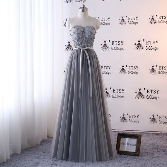Bridesmaid Dress Gray Tulle Bride Wedding Dress Lace | Etsy