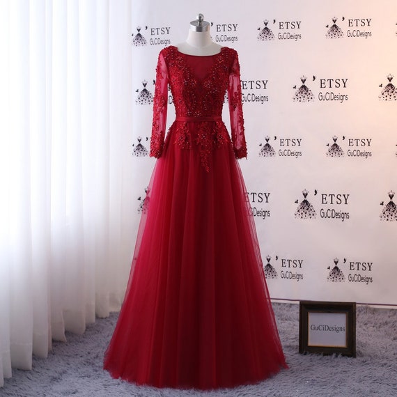 deep red formal dress